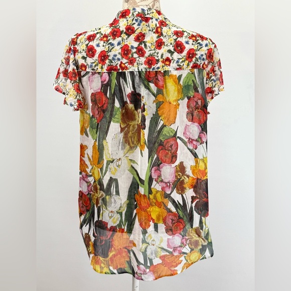 FIGUEROA & FLOWER Red and yellow sheer floral print top size PXL - Picture 4 of 13